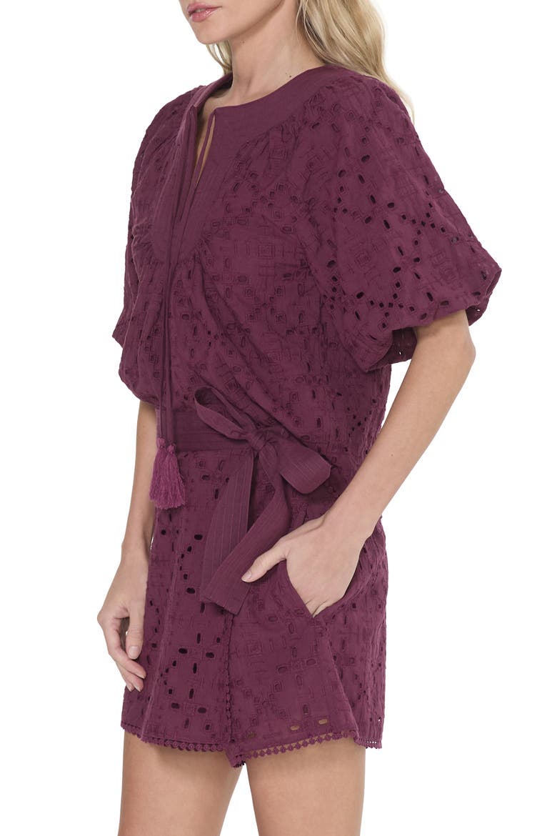 Amani Embroidered Eyelet Wrap Skort, Alternate, color, PLUM