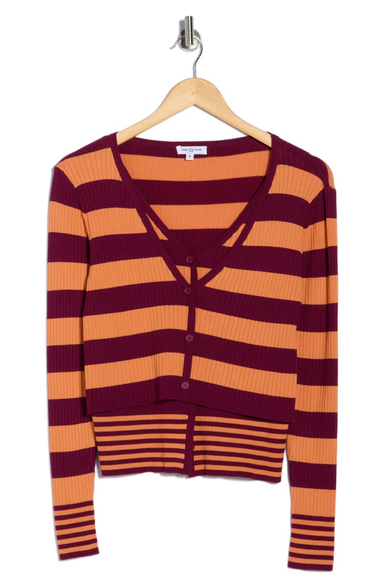 AREA STARS Striped Long Sleeve Knit Top, Alternate, color, Berry Peach