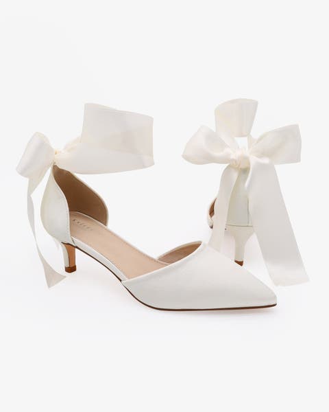 Farah Satin Pointy Toe Kitten Low Heel with Wrapped Satin Ribbon Tie