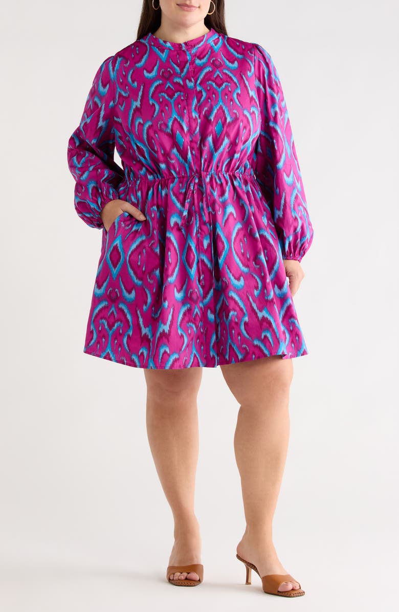 SUGARLIPS Ivana Abstract Luzma Long Sleeve Dress, Main, color, Magenta-Blue