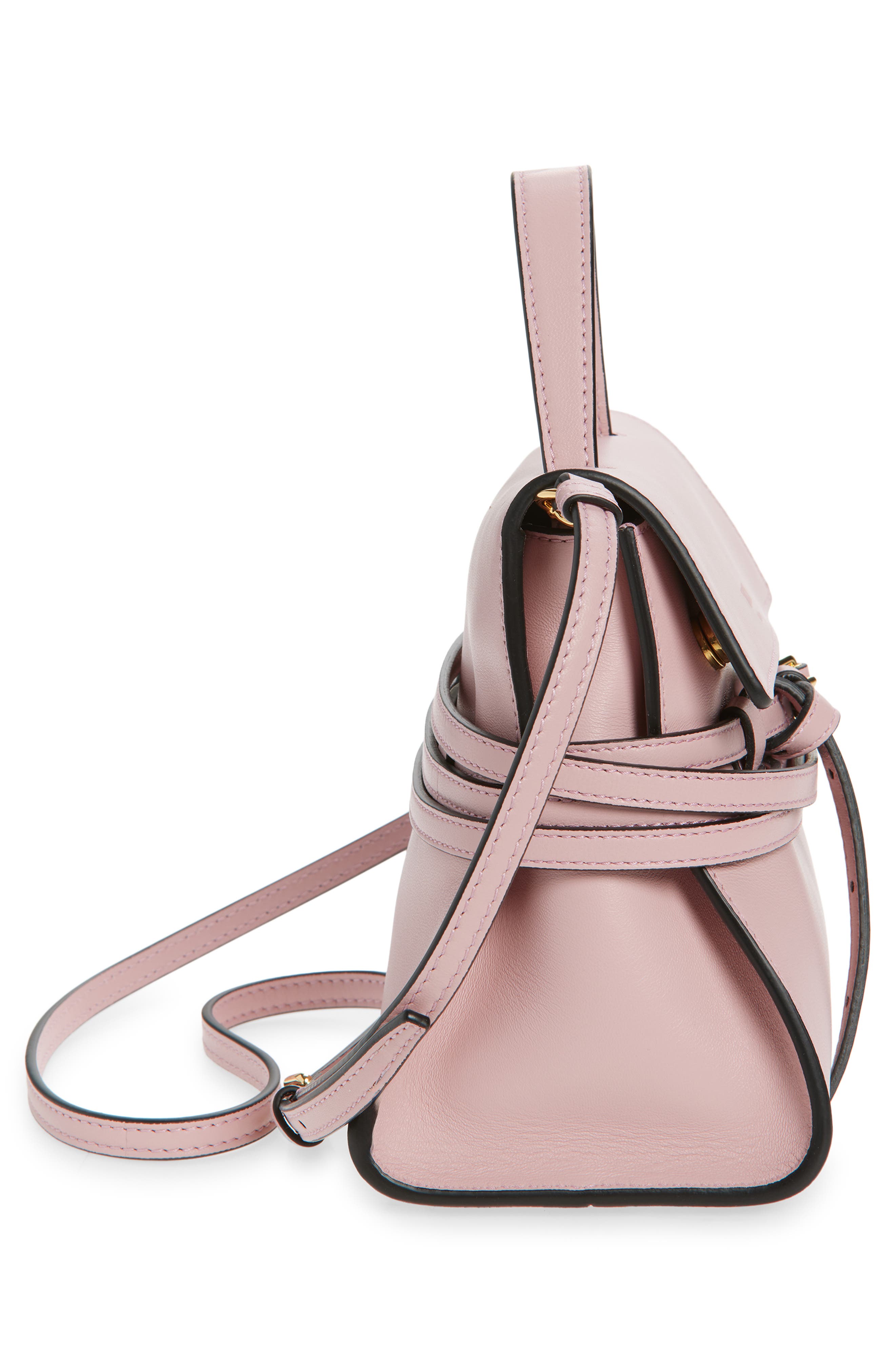 Moschino Small Tie Me Leather Top Handle Bag, Alternate, color, Pink