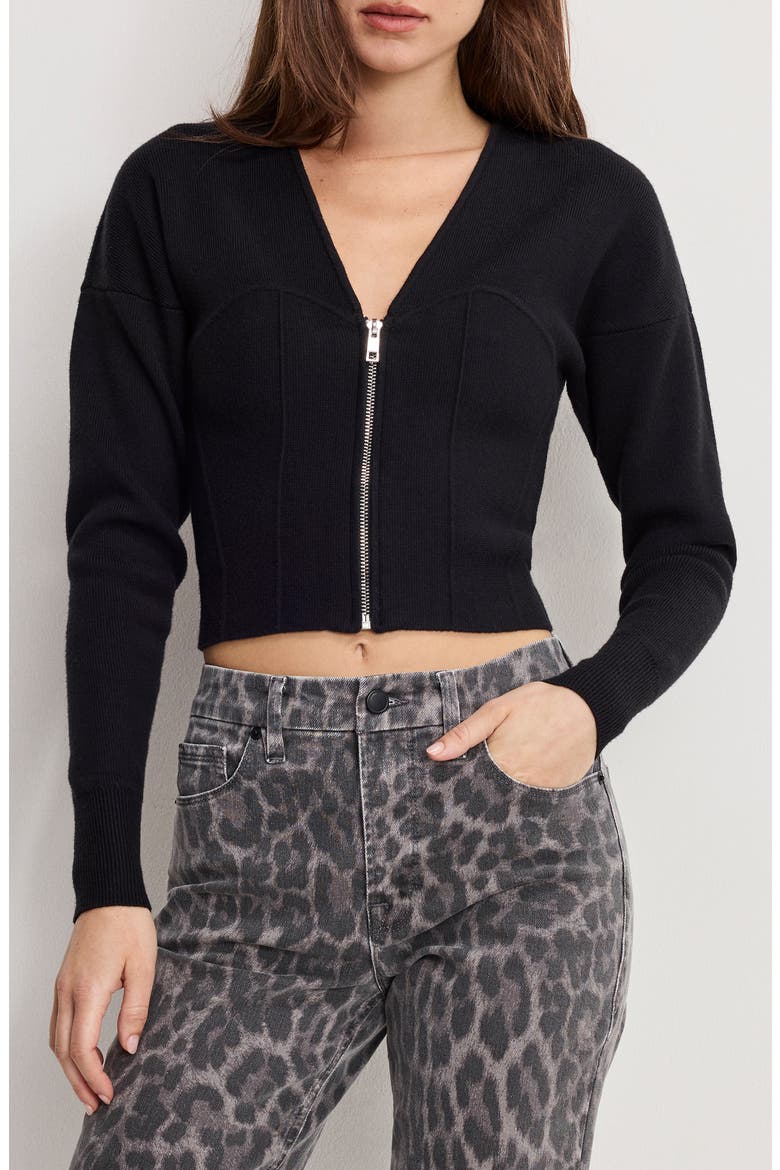 Zip Front Bustier Sweater, Main, color, BLACK001