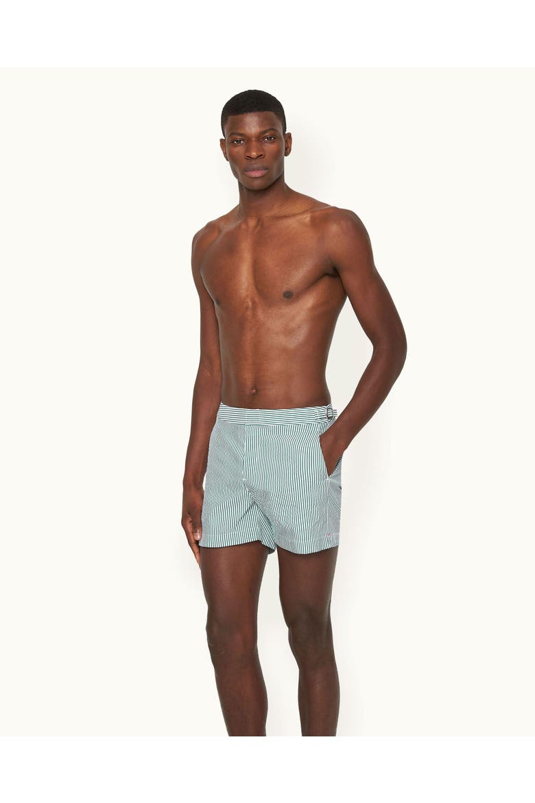 Bulldog Mid-Length Classic Fit Stripe Seersucker Swim Shorts, Alternate, color, Fresh Lawn/White Stripe