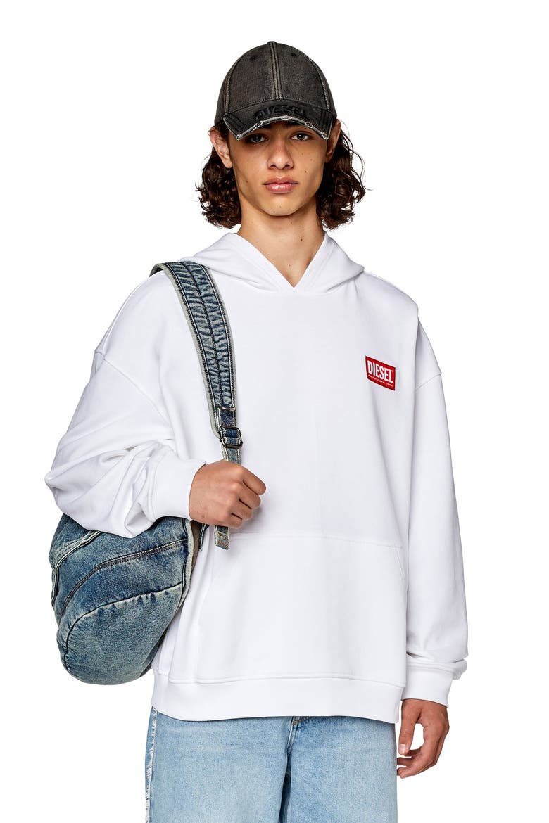 Label Cotton Hoodie, Alternate, color, WHITE