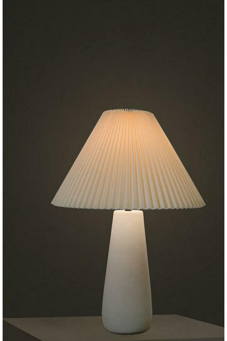 Gwen 25" LED Modern Table Lamp with Cream Pleated Fabric Shade and Weighted Base, Bulb Included, Alternate, color, Cream