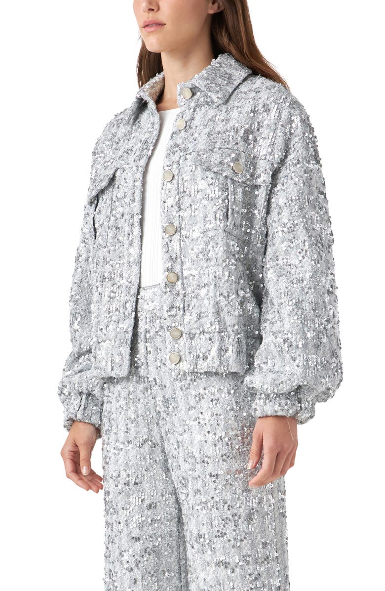English Factory Sequin Tweed Jacket, Alternate, color, Silver