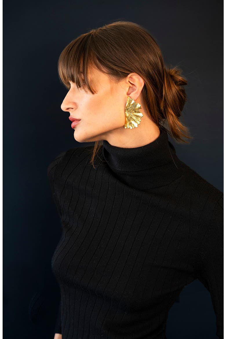 Ginkgo Leaf Earrings, Alternate, color, 14K GOLD