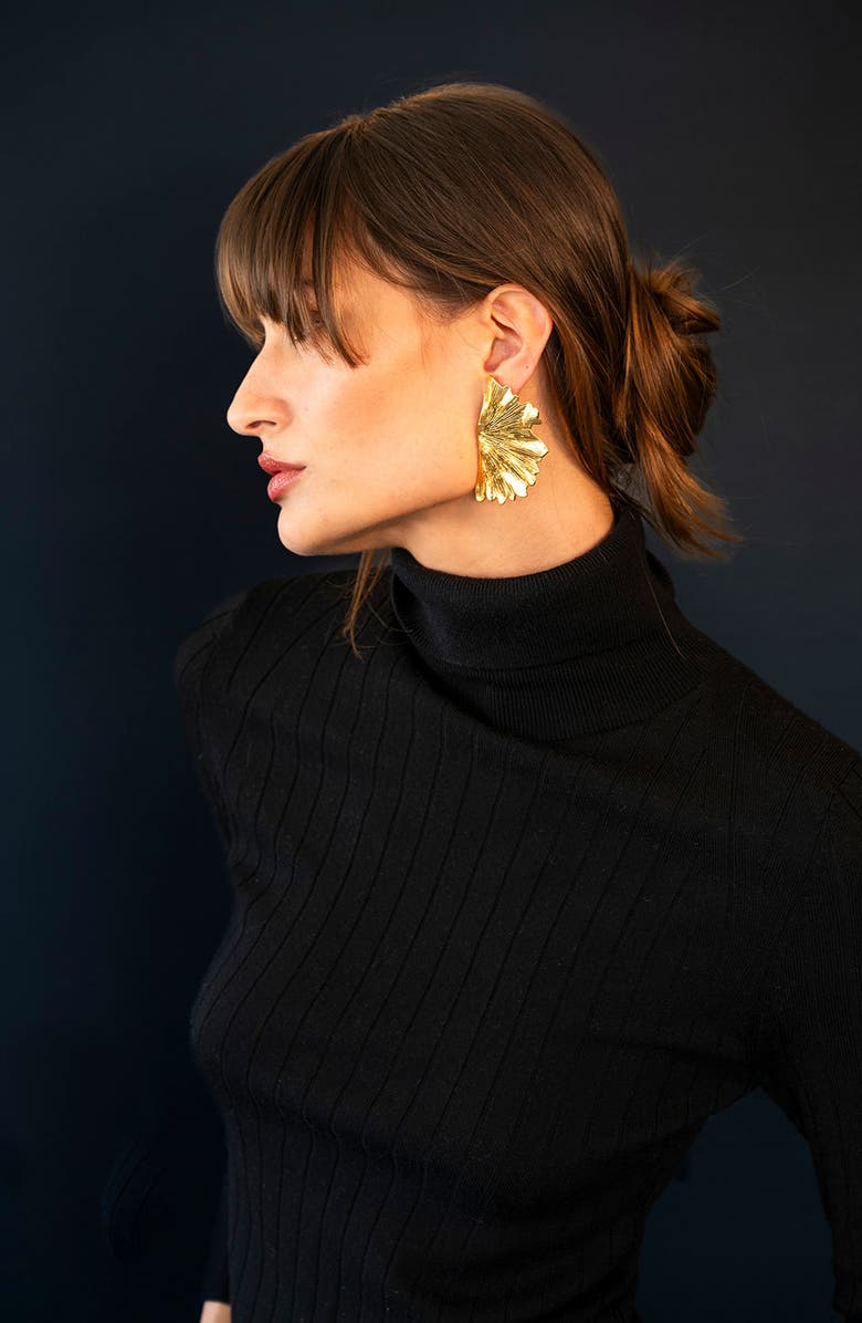 CHRISTINA CARUSO Ginkgo Leaf Earrings, Alternate, color, 14K Gold