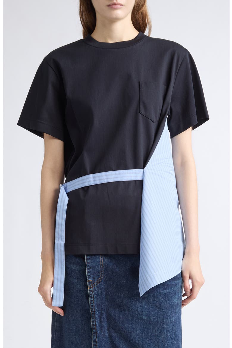Poplin Mixed Media T-Shirt, Main, color, LIGHT BLUE STRIPE/ NAVY