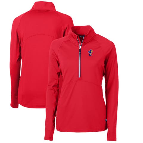 Women's Cutter & Buck Red Kansas Jayhawks Adapt Eco Knit Stretch Recycled Half-Zip Pullover Top