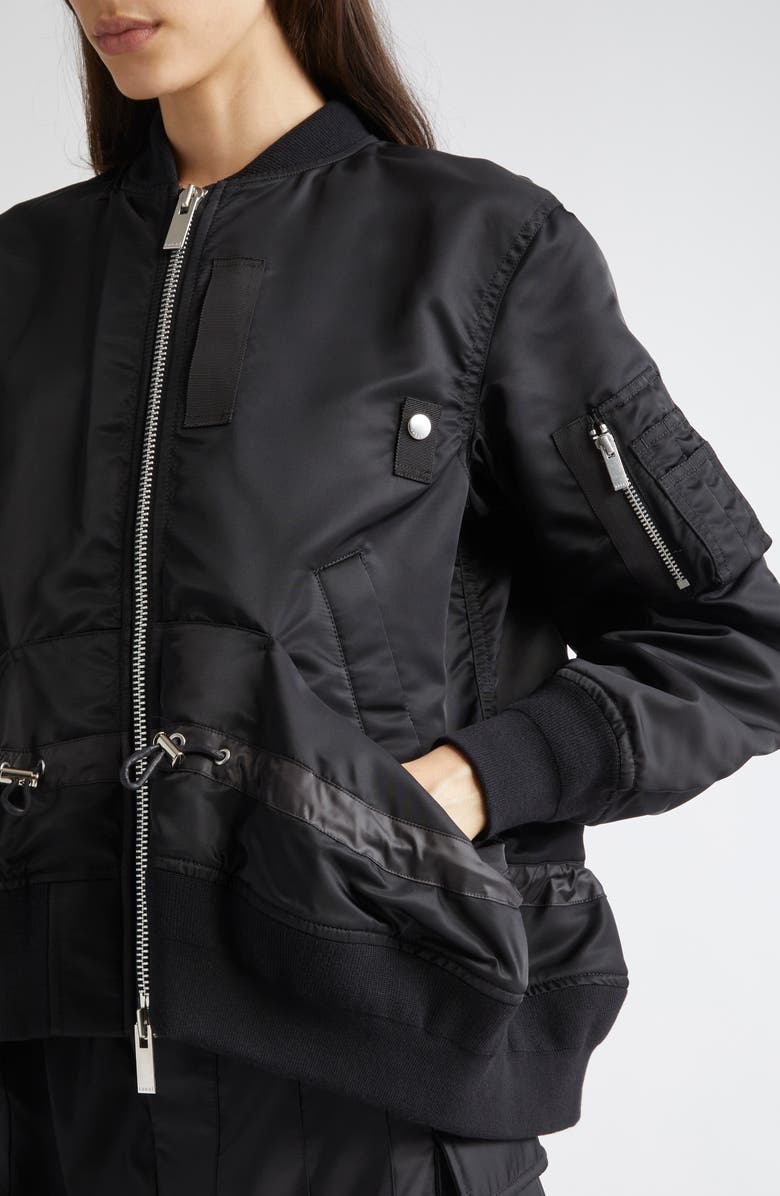 Sacai Blouson Nylon Twill Bomber Jacket, Alternate, color, Black