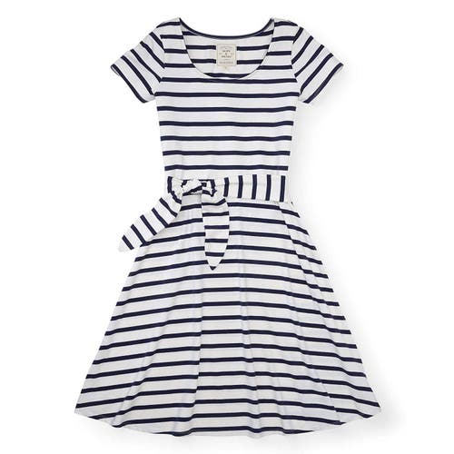 Shop Hope & Henry Organic Tie-waist Knit Dress In White With Navy Stripe