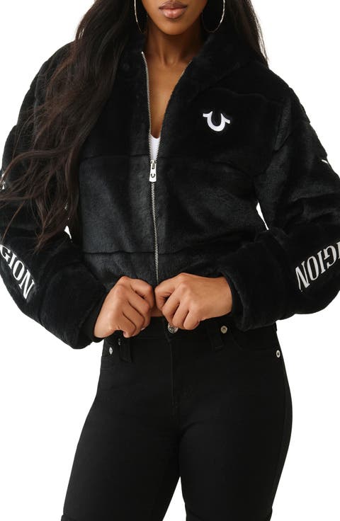 Front Zip Faux Fur Hooded Jacket