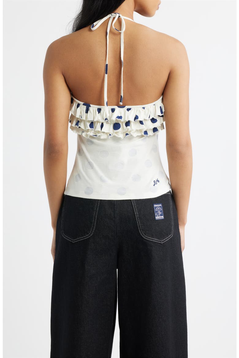 Zazie Ruffle Polka Dot Organic Cotton Halter Top, Alternate, color, WHITE
