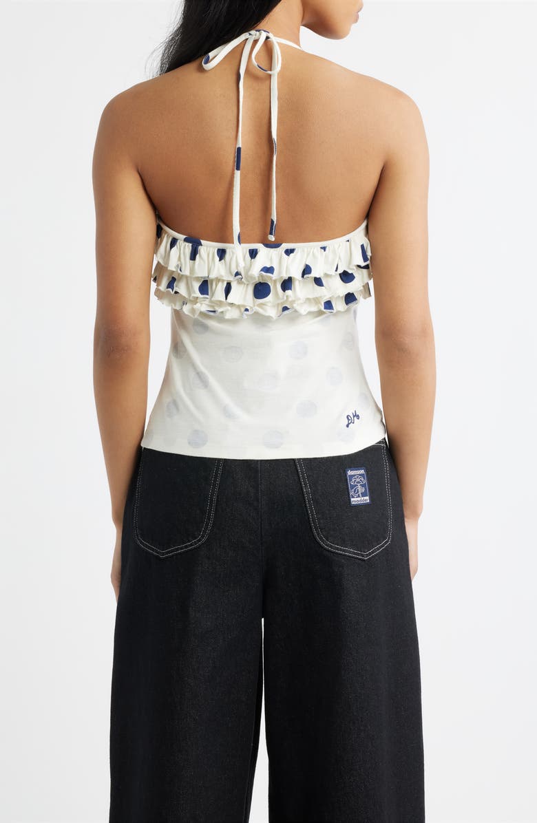 Damson Madder Zazie Ruffle Polka Dot Organic Cotton Halter Top, Alternate, color, White