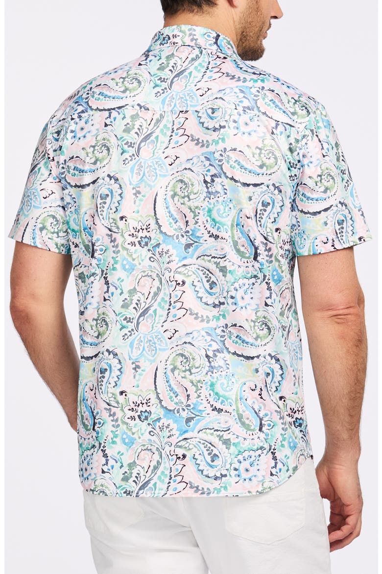Floral Print Short Sleeve Cotton Button-Up Shirt, Alternate, color, BLUE MULTI