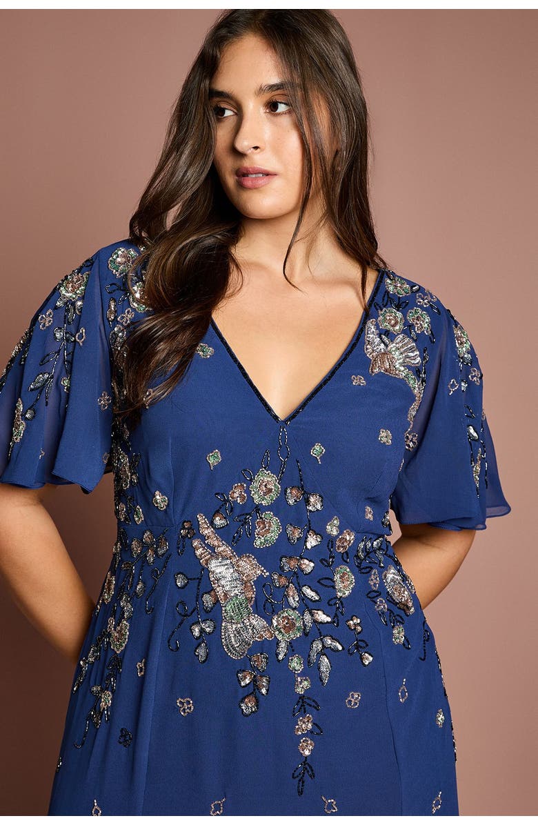 Coast Plus Floral Embellished Midi Dress, Alternate, color, Navy
