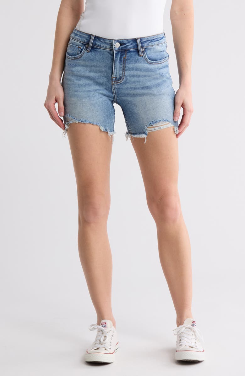 Vigoss Low Rise Mid Thigh Denim Cutoff Shorts, Main, color, Light Wash