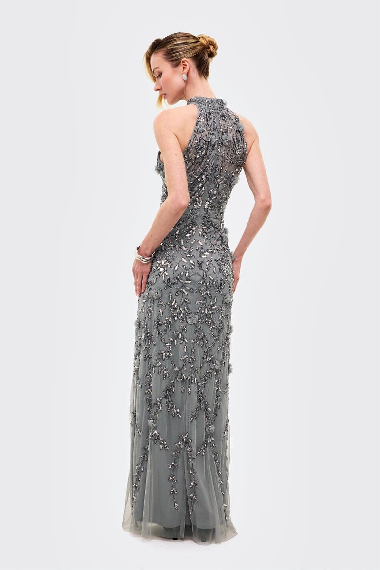Embellished Sequins Halter Neck Maxi Dress, Alternate, color, MISTY GREEN
