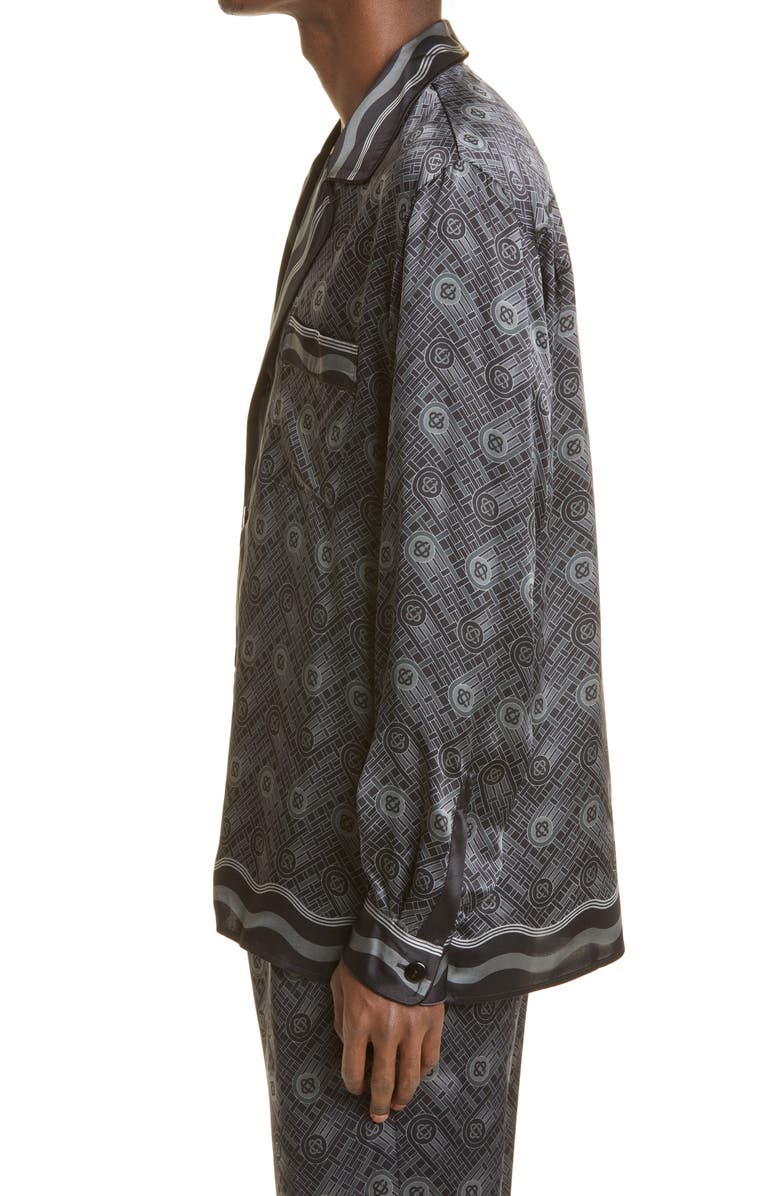 Casablanca Men's Ping Pong Print Silk Button-Up Pajama Shirt, Alternate, color, 