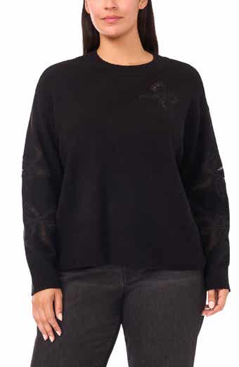 CeCe Lace Bow Inset Sweater