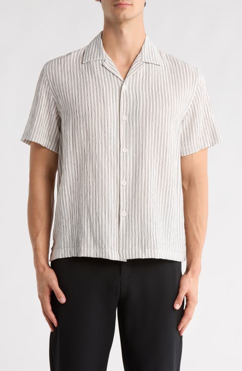 Stripe Print Relaxed Fit Camp Shirt