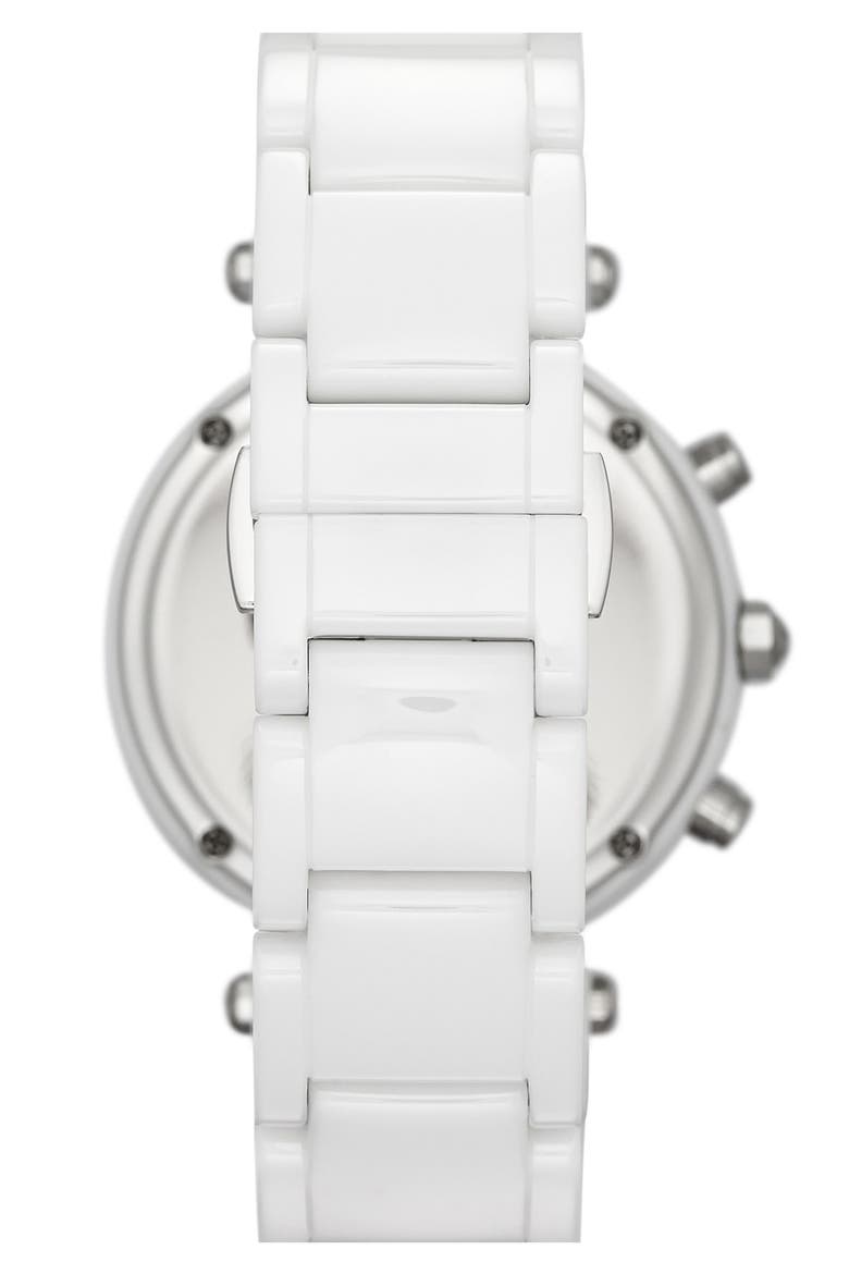 Michael Kors 'Parker' Crystal Bezel Ceramic Watch, 39mm, Alternate, color, WHITE