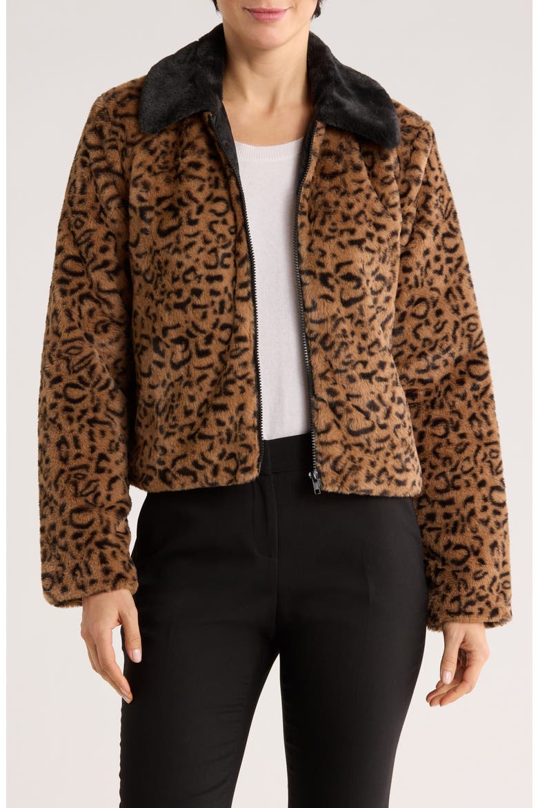Leopard Print Faux Fur Jacket, Main, color, ANIMAL