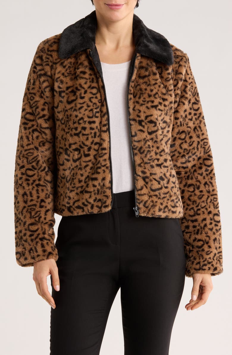 ELIE ELIE TAHARI Leopard Print Faux Fur Jacket, Main, color, Animal