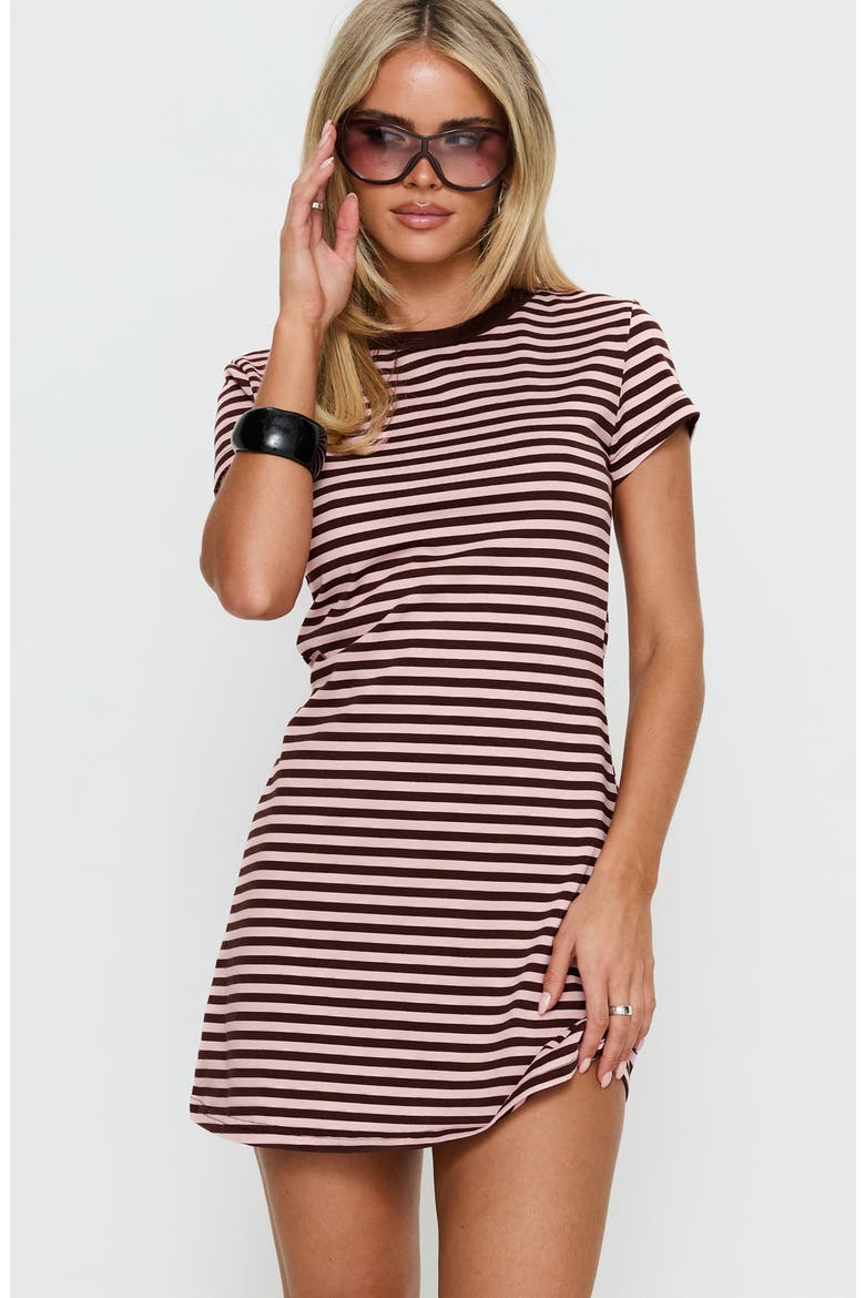 Settle Down T-Shirt Dress, Alternate, color, PINK / BROWN STRIPE