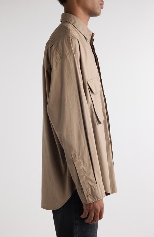 Acne Studios Logo Patch Stretch Poplin Button-up Shirt In Taupe Brown