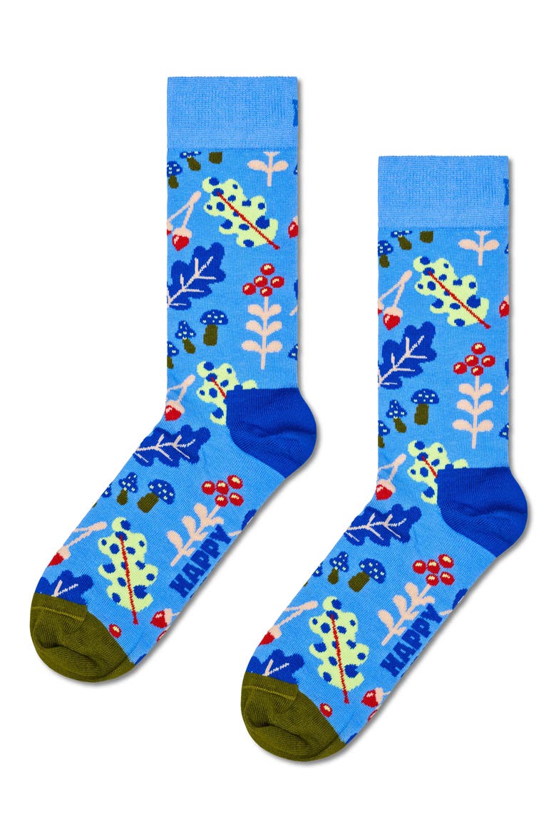 Autumn Leaf Cotton Blend Crew Socks, Main, color, BLUE