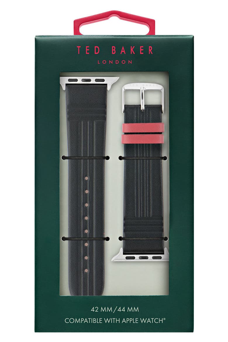 Leather 22mm Apple Watch® Watchband, Main, color, BLACK