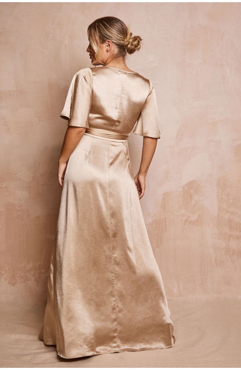 Six Stories Wrap Tie Satin Bridesmaid Dress, Alternate, color, Champagne