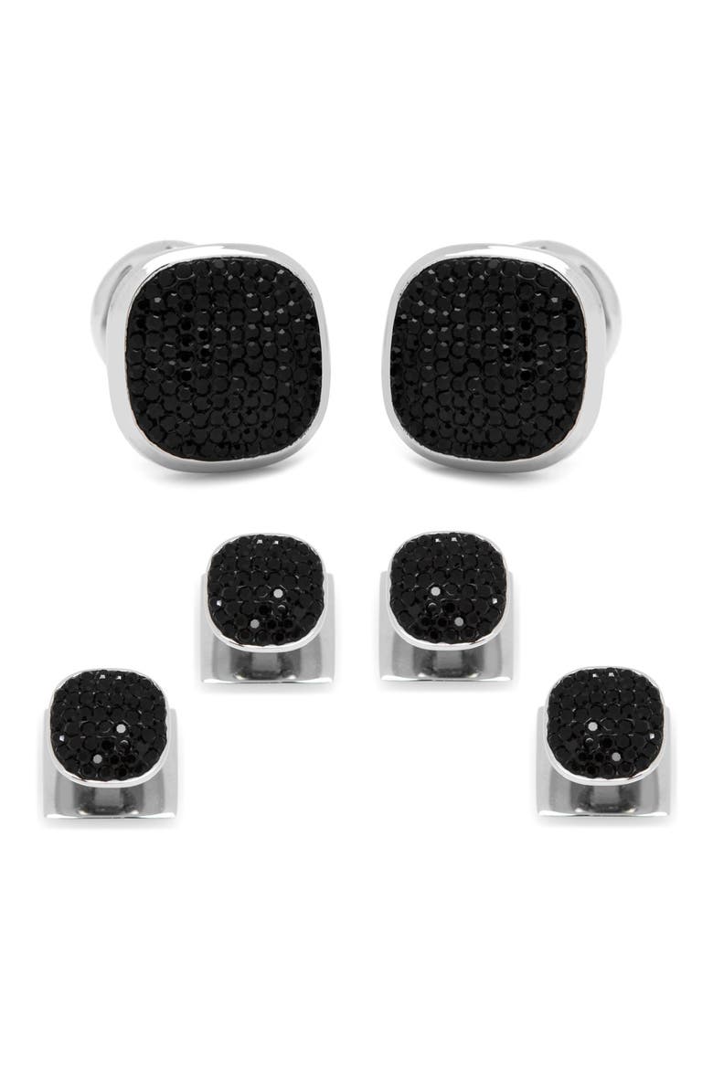 Black Pave Crystal Shirt Studs & Cuff Links, Main, color, BLACK