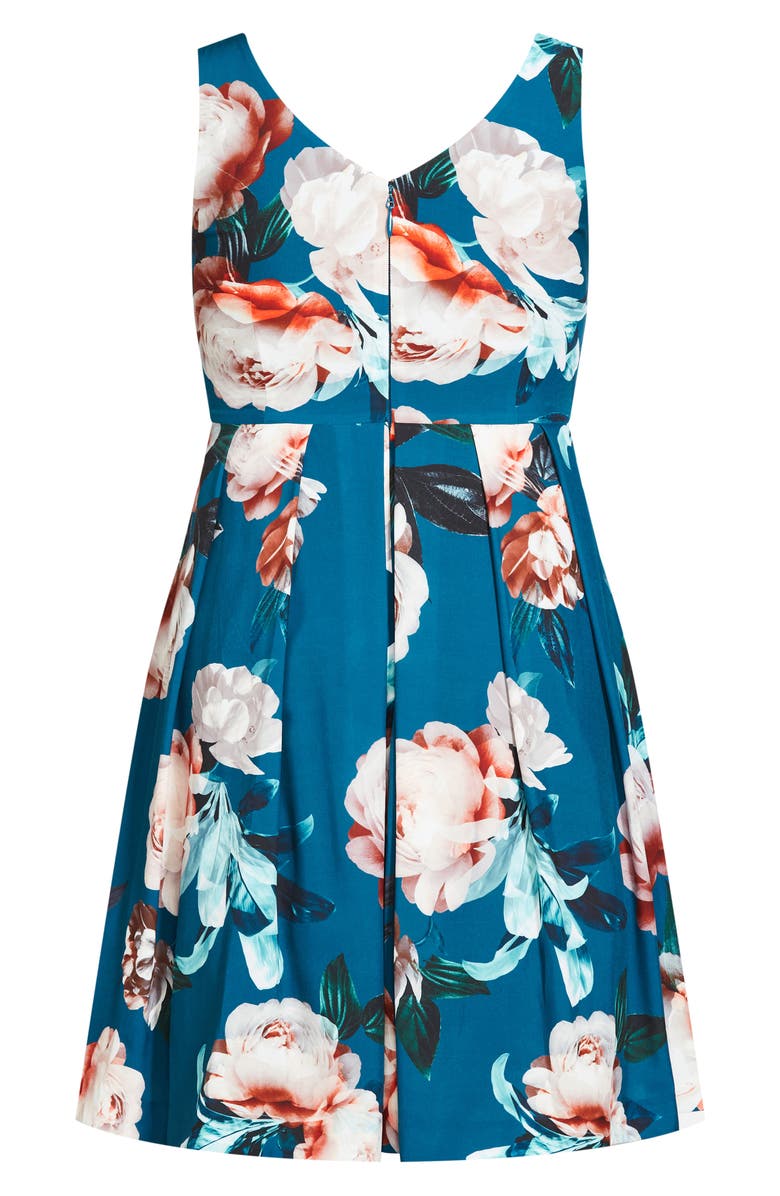 City Chic Sandra Floral A-Line Dress, Alternate, color, Teal Camilla Fldnu