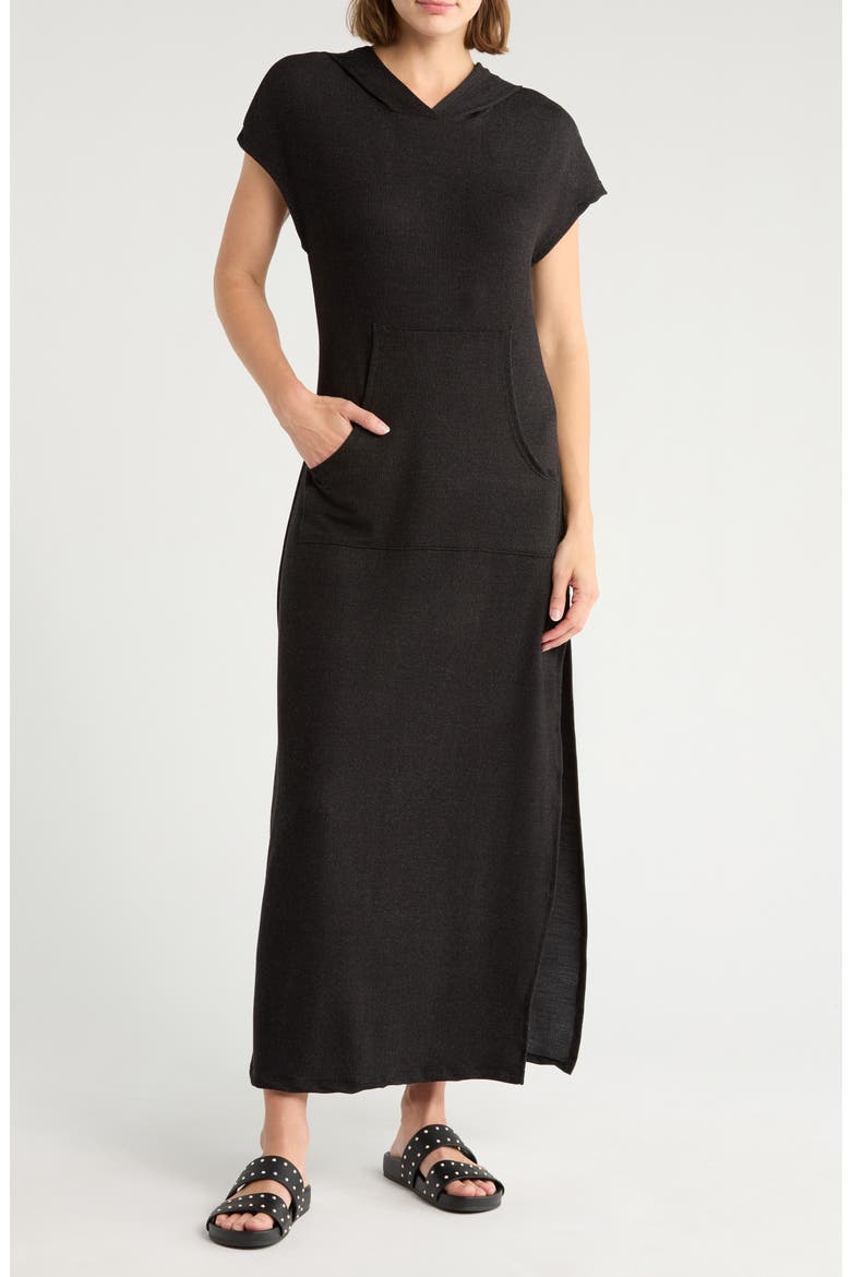 Hooded Short Sleeve Maxi Dress, Main, color, BLACK