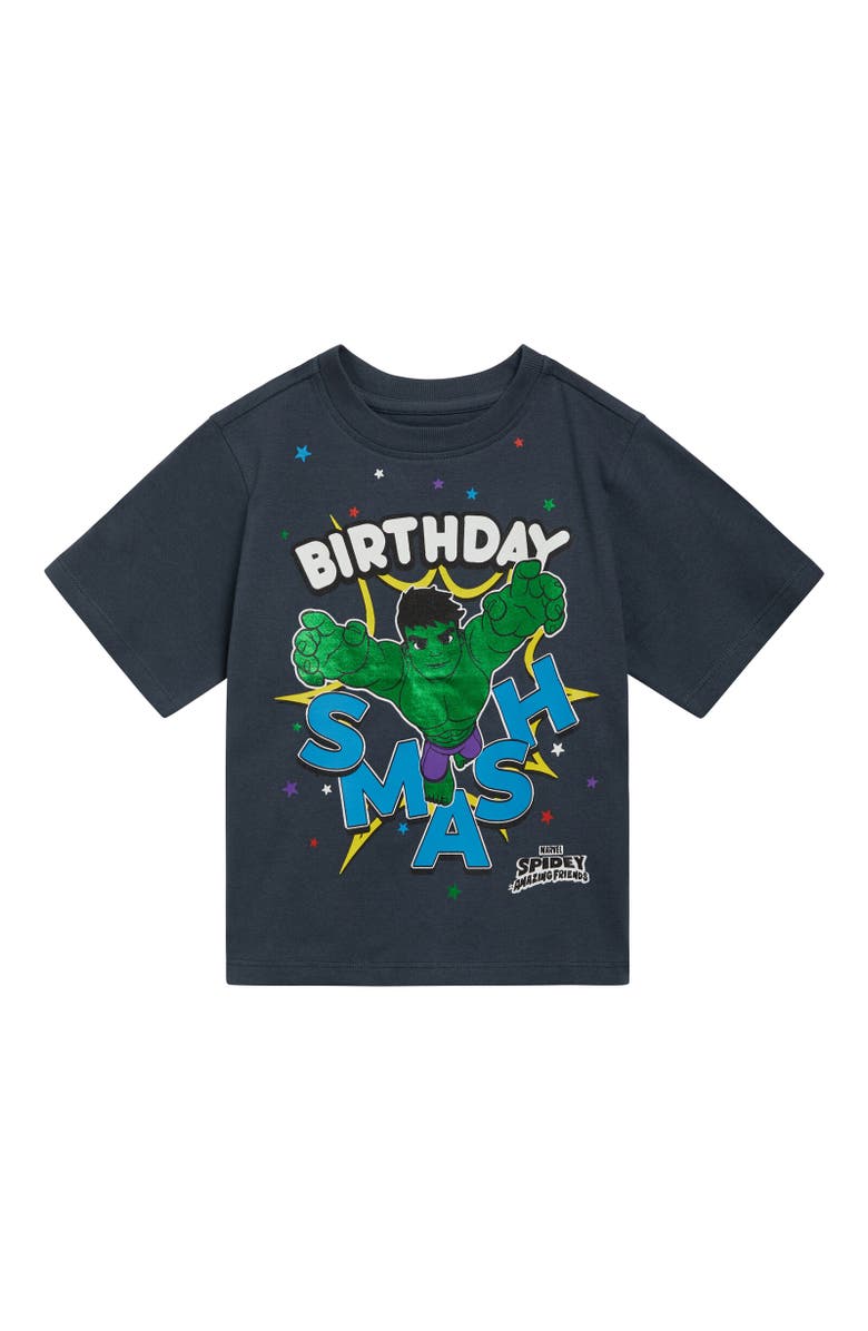 Marvel Birthday Short Sleeve Graphic Tee, Main, color, Hulk Dark Grey
