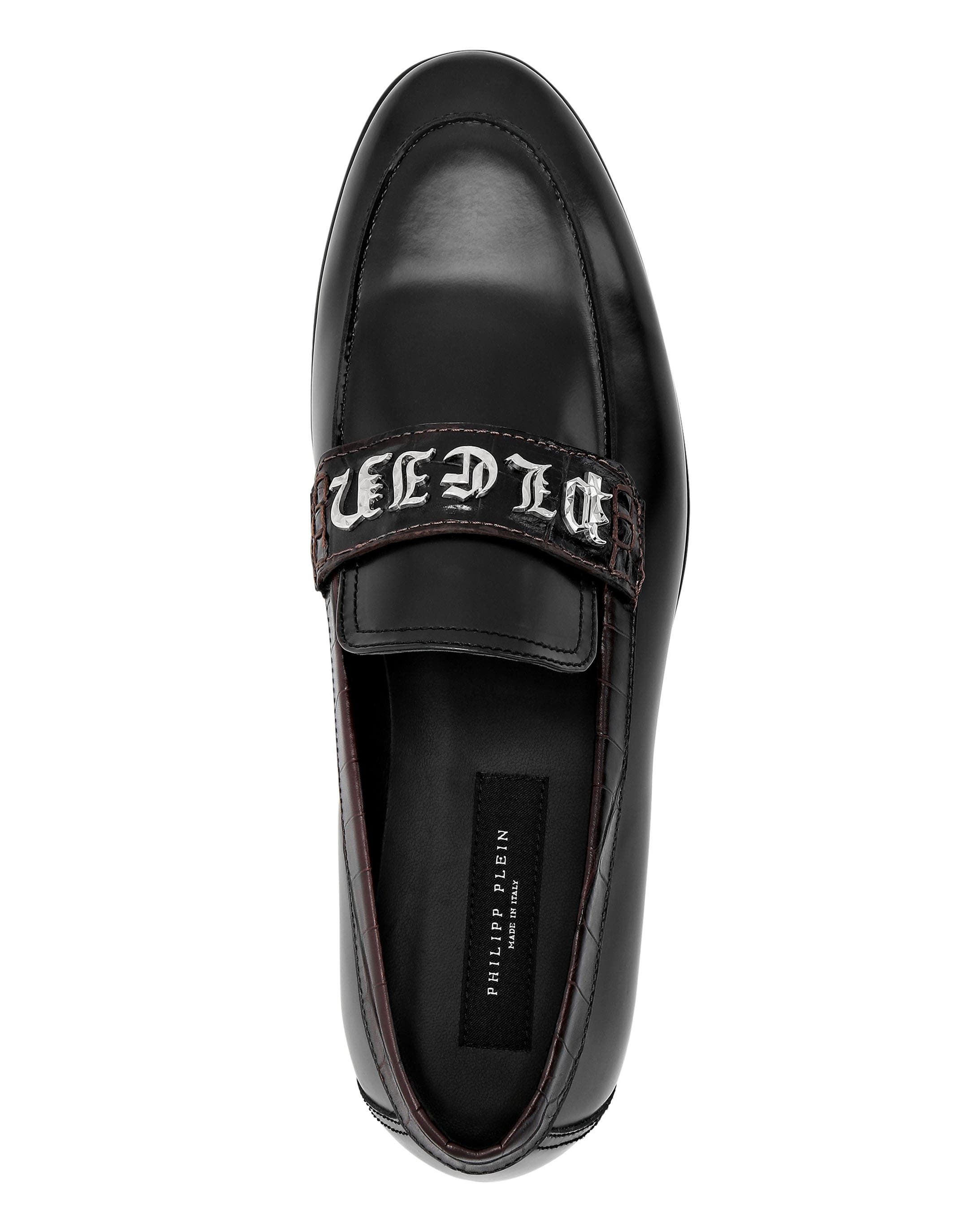 Croco Printed Leather Loafers Men, Alternate, color, black