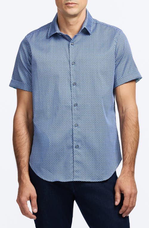 Robert Graham Grinnell Geo Pattern Short Sleeve Stretch Cotton Button-up Shirt In Blue