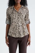 DKNY Abstract Print Roll Sleeve Button-Up Shirt