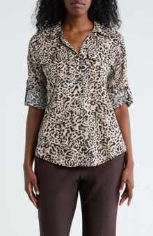 DKNY Abstract Print Roll Sleeve Button-Up Shirt