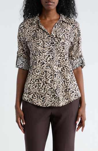 DKNY Abstract Print Roll Sleeve Button-Up Shirt