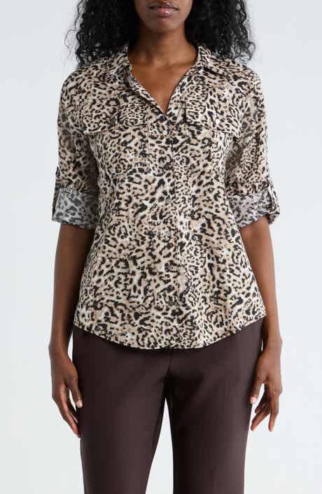 DKNY Abstract Print Roll Sleeve Button-Up Shirt