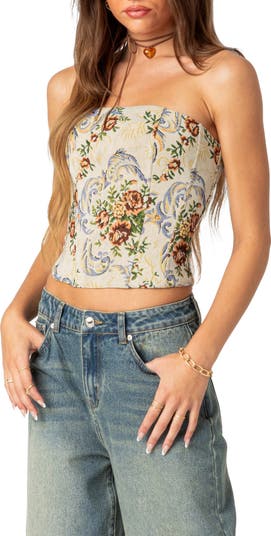 Floral Tapestry Strapless Corset Top