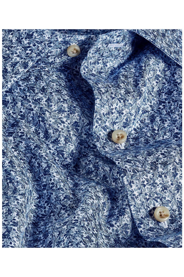 Botanical Print Short Sleeve Cotton Button-Up Shirt, Alternate, color, NAVY
