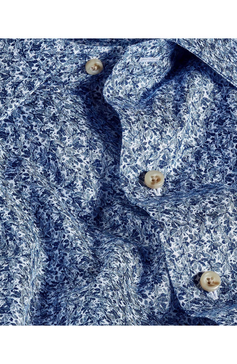 David Donahue Botanical Print Short Sleeve Cotton Button-Up Shirt, Alternate, color, Navy