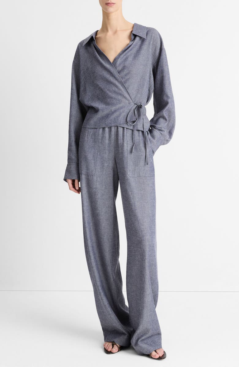 Vince Long Sleeve Wrap Top, Alternate, color, Mid Indigo