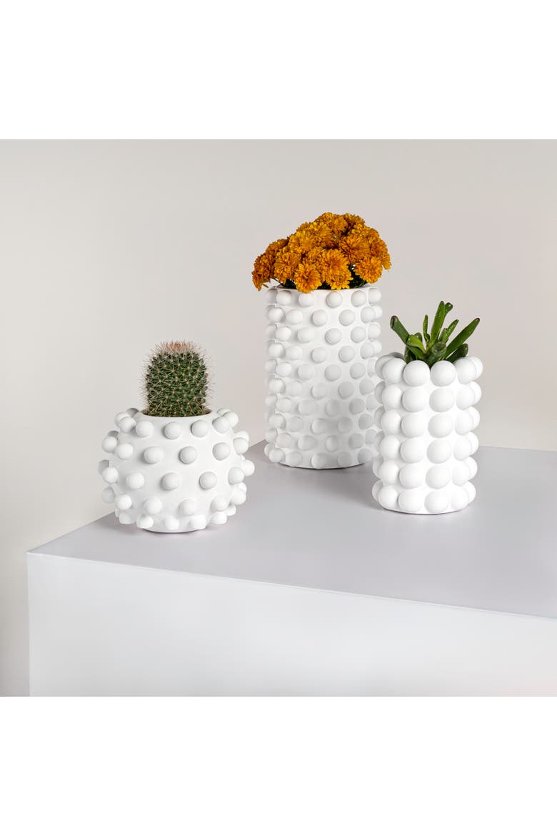 Maren Modern Minimalist Handmade Concrete Bubble Cylinder and Round Vase Set, Alternate, color, White