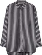 Nili Lotan Yorke Stripe High-Low Cotton Poplin Button-Up Shirt